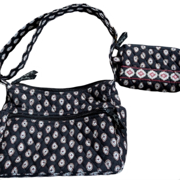 Vera Bradley Classic Black Paisley Shoulder Bag & Cosmetic Bag Set - Picture 2 of 10